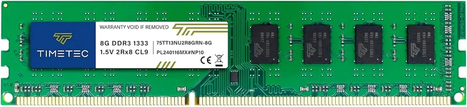 8GB DDR3 1333MHz UDIMM PC3-10600 1.5V CL9 2Rx8 Non-ECC Desktop Memory RAM - Image 1 of 4