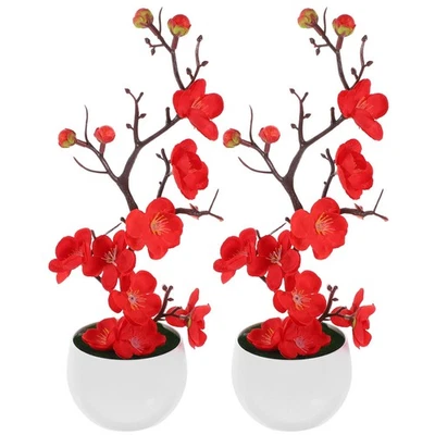  2 Pcs Faux Bonsai Living Room Plants Artificial Plum Blossom Flowers Decor for - Image 1 of 4
