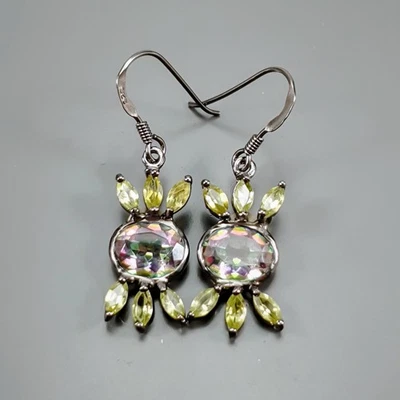 Handmade Natural Mystic Quartz Earrings 925 Sterling Silver /E128195 - Image 1 of 4