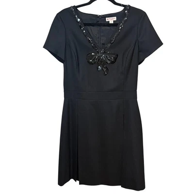 Vestido Brooks Brothers Rojo Vellón Lentejuelas Lazo Manga Corta Lana Negro Talla 8 Foto 1 de 4