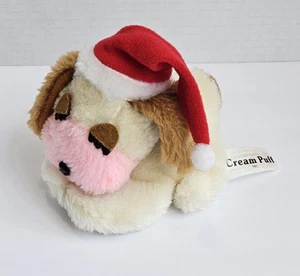 Wallace Berrie cremefarbener Puff Welpe Hund Plüschtier Stofftier Weihnachtsmütze 1980 5 Zoll - Bild 1 von 9