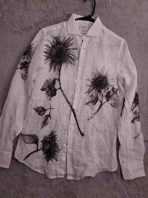 Рубашка мужская Baird McNutt небольшая муранская 100% лен цветочный графический принт приталенная S - Изображение 1 из 4