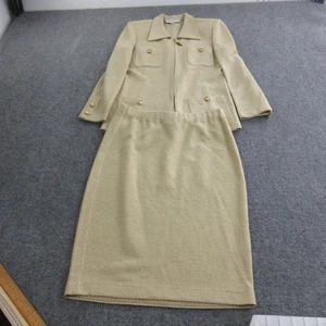 St. John Collection Rock Anzug Set Damen 10 8 Beige Strick Jacke Goldknöpfe - Bild 1 von 20