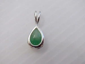 Newly Assembled! 7X9mm TEARDROP CABOCHON GREEN JADE Dangle PENDANT SterlingSilv - Picture 1 of 6