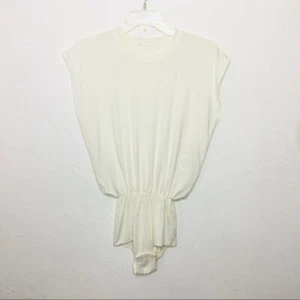 Vionnet Bodysuit 38 EURO Ivory Cap Sleeve Leotard Designer Hard to Find Blouson - Picture 1 of 8