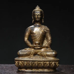Cuenco 8" Amitabha Buda Estatua Sakyamuni Antigua India Bronce Dorado Bendito - Imagen 1 de 10