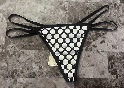 NWT FOREVER 21 M BLACK WHITE POLKA DOT STRAPPY VINTAGE RARE V STRING PANTIES - Image 1 of 4