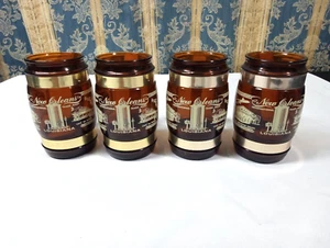 Siesta Ware New Orleans Amber Glass Souvenir Beer Mugs W/Wood Handles Lot Of 4 - Picture 1 of 8