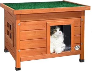 ® Casetta per Gatti in Legno Con Finestra in Plexiglas, Cuccia Da Esterno Casa p - Foto 1 di 12