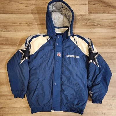 Chaqueta De Colección Años 90 Dallas Cowboys Para Hombres Pequeña Pro Line Starter NFL Abrigo Abombado MANCHAS Foto 1 de 4