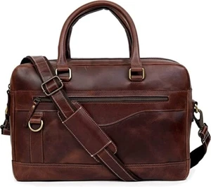 Devil Hunter Killer 16" Vintage Handmade Leather Messenger Laptop Bag BROWN ATIC - Picture 1 of 10