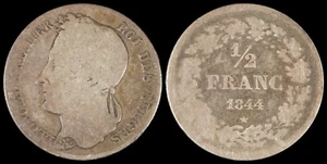 1844 PLATA BELGA 1/2 FRANC Leopoldo 1 fecha clave moneda del Viejo Mundo Bruselas - Imagen 1 de 3