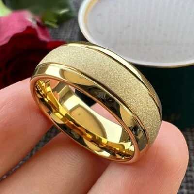 8MM Sandblasted Gold Tungsten Ring for Men & Women Tungsten Carbide Ring Band - Image 1 of 4