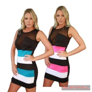 WOMENS NEW MESH STRIPED DRESS SIZE 8-10 SEXY PARTY CLUB WEAR COCKTAIL CLUB WEAR - Picture 1 of 9