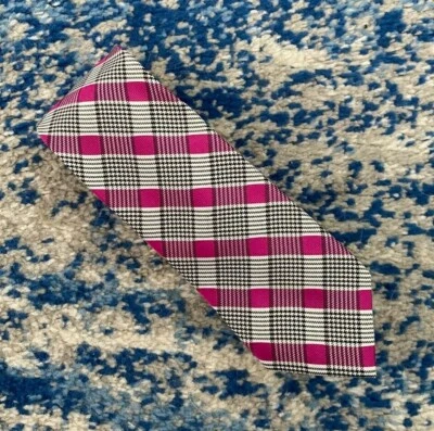 Corbata Ben Sherman Negra Plata Rosa Sesgada Pata de Gallo A Cuadros Delgada Ajustada Estrecha Foto 1 de 4