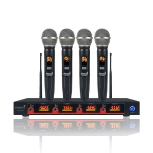 4 Channel Wireless Microphone System 4CH UHF Handheld Karaoke Church Stage Mic - Picture 1 of 12