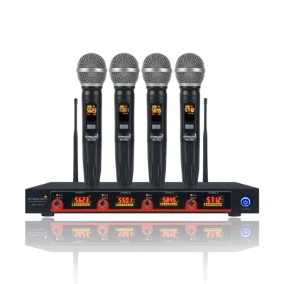4 Channel Wireless Microphone System 4CH UHF Handheld Karaoke Church Stage Mic - Image 1 of 4