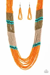 Paparazzi -Rio RoamerNecklace & Rainbow Winds Earring  " Orange Set" - Picture 1 of 5