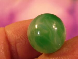 LARGE ANTIQUE GREEN COLOR BANDED GLASS JAPANESE KIMONO BEAD 15.1 MM !!!