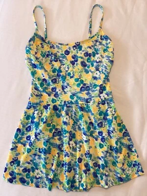 Vestido Traje De Baño Vintage Gabar Azul Floral Una Pieza Talla 12 EXCELENTE Foto 1 de 4