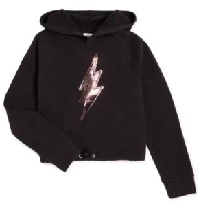 Athletic Works Girls Hoodie Sweatshirt Black 18 Fleece Pullover Graphic - Picture 1 of 9
