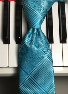 STACY ADAMS /Aqua Classic Combo of Checks, Paisley & Houndstooth Microfiber Tie - Picture 1 of 10