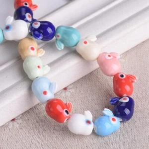 10pcs Mixed Rabbit Shape 13x10mm Ceramic Porcelain Loose Beads For DIY Jewelry - Picture 1 of 5