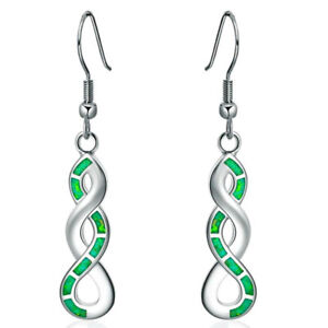 Fashion Silver Filled Green Simulated Opal 8 Words Hook Earrings Women's 
