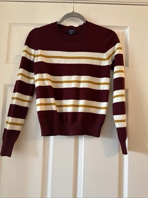 Forever 21 Striped Sweater Burgundy Mustard White Crewneck  Small Pullover - Image 1 of 4