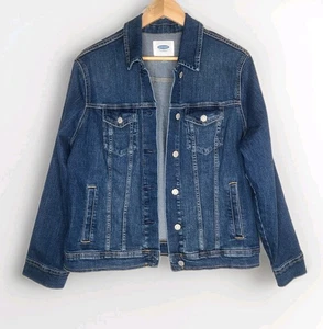 Old Navy Womens Stretch Button Up Medium Wash Trucker Denim Jean Jacket Blue XL - Picture 1 of 5
