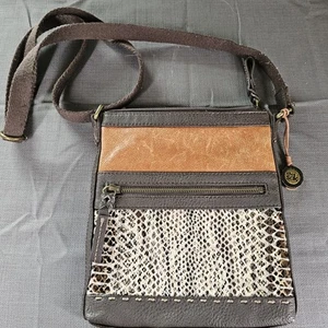THE SAK Brown Mixed Leather Pax Swing Pack Crossbody purse Snake Print Boho - Picture 1 of 10