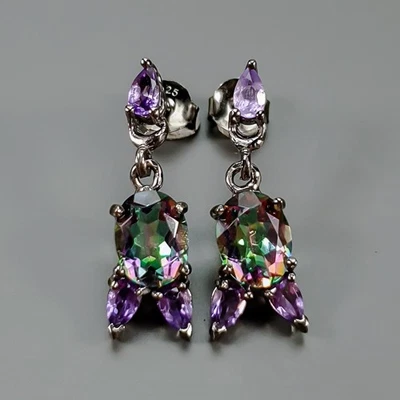 Women jewelry shop Natural Mystic Quartz Earrings 925 Sterling Silver /E126385 - Image 1 of 4
