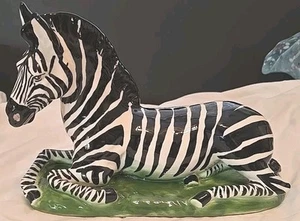 Rare OOAK MCM "California Origionals" 12.5 In Ceramic Zebra Laying In Grass  - Picture 1 of 24