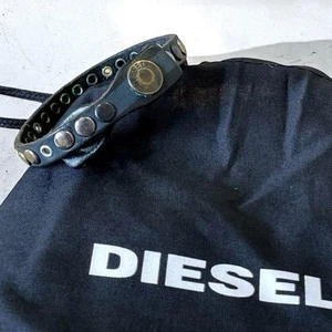 Diesel Men Leather Bracelet Black Studded Length 22.5cm Luxury Casual Unisex LTD - Picture 1 of 4