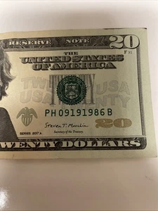 September 19, 1986 Birthday / Anniversary Date Note Fancy Serial $20 Dollar Bill - Picture 1 of 9