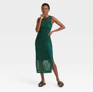 Women's Openwork Midi Tank Dress - a New Day™ Green M - Picture 1 of 1