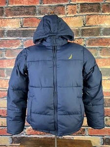 Nautica Kids Puffer Jacket Navy Hooded Water Resistant Fibers Youth L 14/16 - Picture 1 of 7