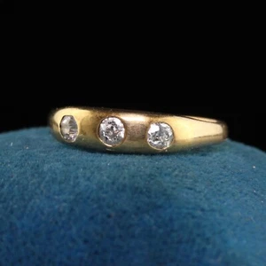 Antiker Art Deco Ring 14K Gelbgold Alt Euroschliff Diamant Drei Steine Zigeuner - Bild 1 von 6