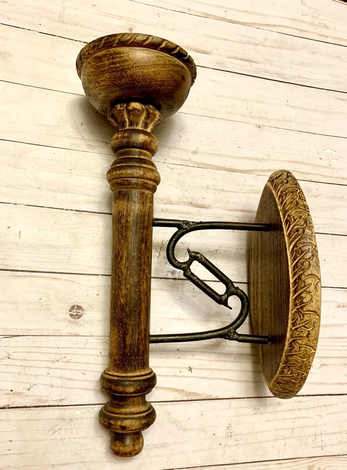 Beautiful Vintage Rustic Wood Metal Farmhouse Mediterranean Candle Wall Sconce - Image 1 of 4
