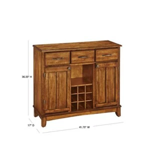 HOMESTYLES Buffet Table 36.25" H X 41.75" W, Wood W/ Wine Storage Cottage Oak - Picture 1 of 8