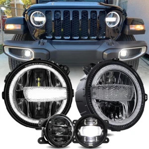 9'' LED DRL Headlights w/ Fog Light For Jeep Wrangler JL Gladiator JT 2018-2024 - Foto 1 di 14