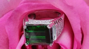 Schöner grüner Turmalin 14k Weißgold 1,33ct natürlicher Diamant Verlobungsring - Bild 1 von 7