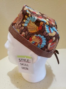 Turkeys Teal Thanksgiving Men's Skull/Chemo Surgical Scrub Hat/Cap Handmade - Picture 1 of 7