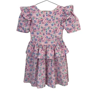 Vintage 80s/90s Floral Party Dress Girls L Pink Ruffle Easter Wedding Girly EUC - Picture 1 of 13