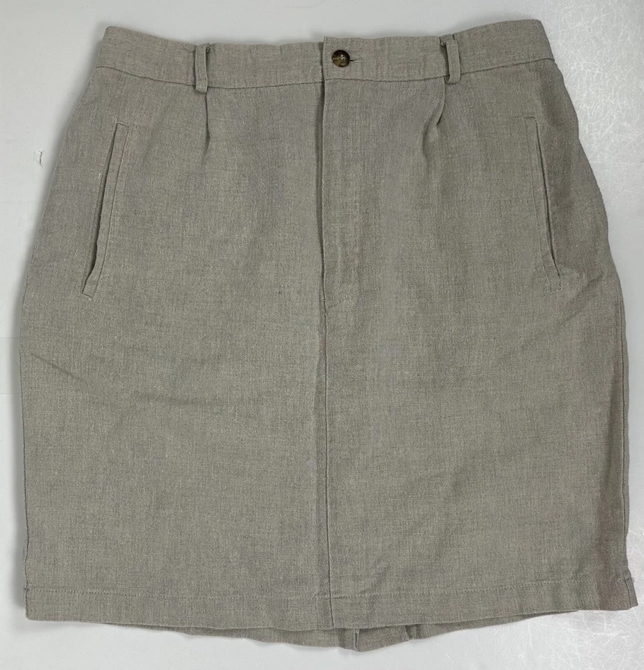 "Falda lápiz vintage años 90 para mujer 30"" cintura alta beige mezcla de lino minimalista" Foto 1 de 4