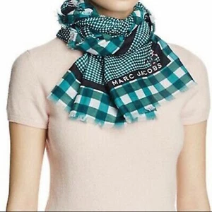 Marc Jacobs Pop Bouquet Gingham Stole Scarf, Black, Green, White, Pink, NWT!! - Picture 1 of 4