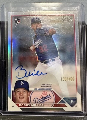 Bobby Miller RC Refractor Auto /499 2023 Topps Chrome RA-BM Los Angeles Dodgers - Image 1 of 2