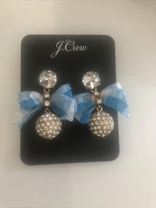 J.CREW PAVÉ Drop Bow Rhinestone Earrings Blue New With Tags - Picture 1 of 2