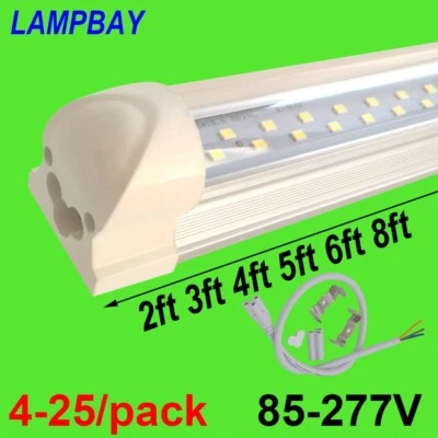 Twin Row LED Tube Lights T8 Integrated Bulb 2ft 3ft 4ft 5ft 6ft 8ft Lamp Fixture - Image 1 of 4
