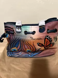 Anuschka Hand Painted Butterfly Flower Leather Purse Handbag - Picture 1 of 8